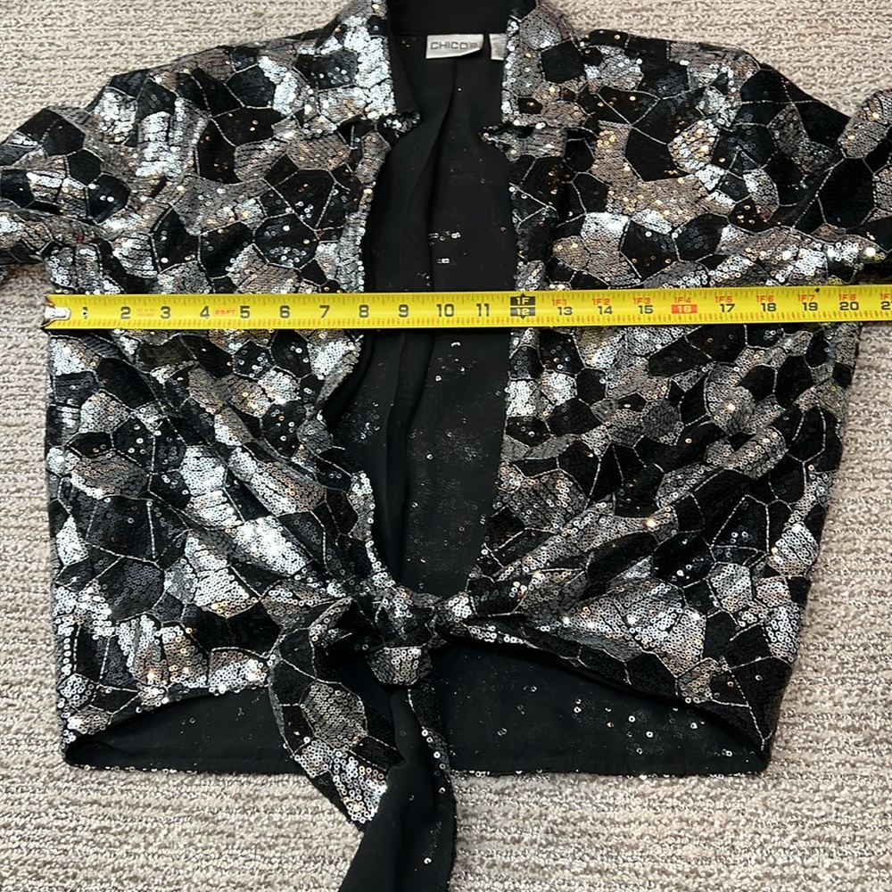 Chicos Sequined Tie Open Front Top - image 8